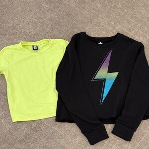 Pixielane size 14 Black and Neon Green Kids Shirts with Lightning Bolt